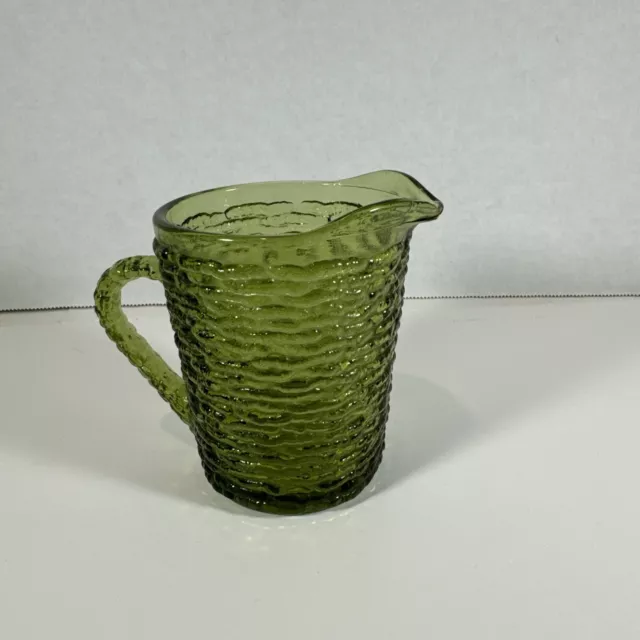 Vintage 1960s Anchor Hocking Soreno Avocado Green Textured Glass Creamer Pitcher