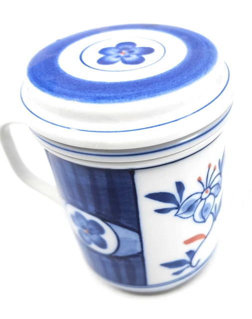 Porcelain Bone China Hand Painted Tea Mug with Cover and Internal Strainer