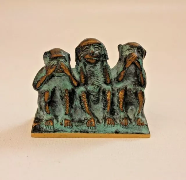 3 Affen 340g Figur Tier Messing Bronze Bosse Patina animal alt antik vintage 6