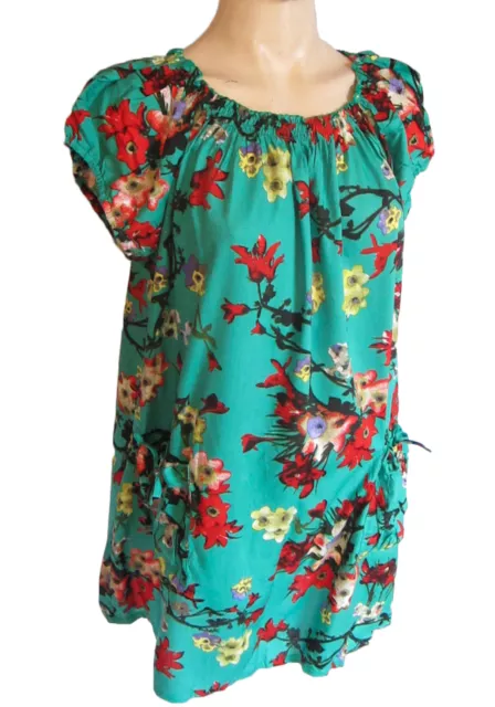 Femmes Manches Courtes Été Robe - UK Taille 14 Et 16, Vert Avec Fleurs Neuf