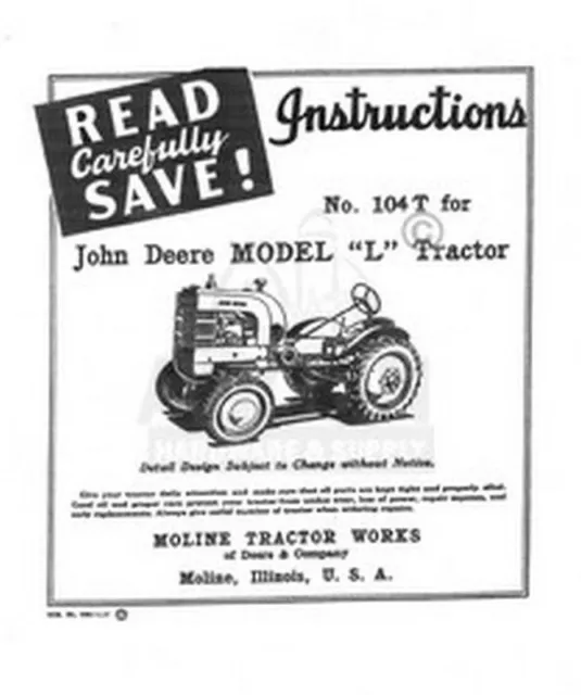 John Deere L Tractor Operators Instruction Manual JD