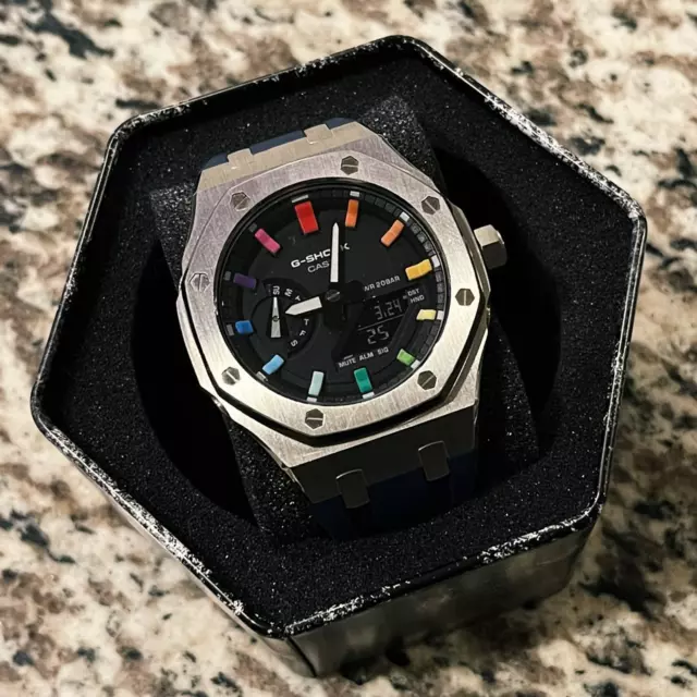 Casio G-Shock Rainbow Custom Casioak Mod - Silver Metal - GA2100SKE-7A