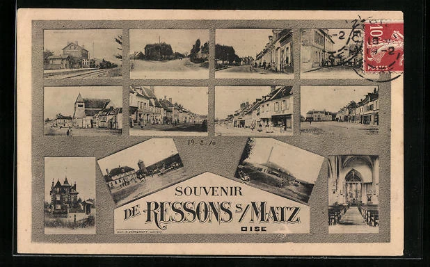 CPA Ressons s Matz, auf dem Hauptplatz, das Hôtel de Ville, l'Église, Schule et