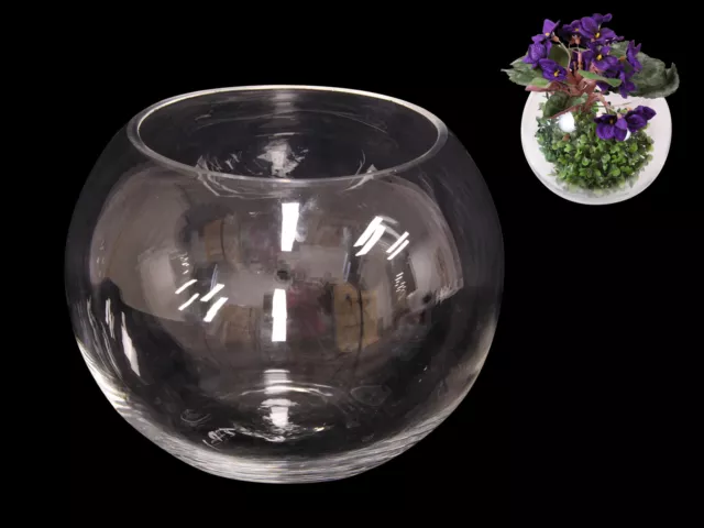 Glass Round Fish Bowl Flower Vase Holder Clear Fairy Garden Pet Party 12H 15DIA