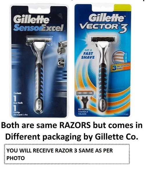 GILLETTE-VECTOR 3-RAZOR HANDLE Fit Sensor Excel Unisex blade Refill ...
