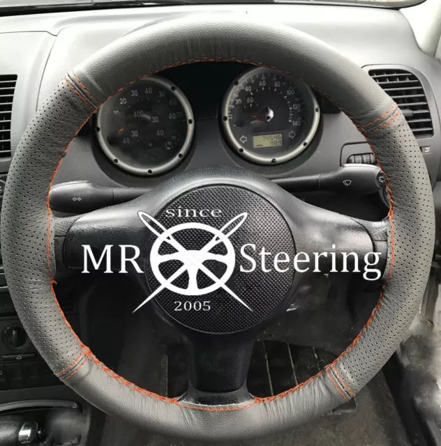 For Vw Lupo 1998-2005 Grey Two Tone Leather Steering Wheel Cover Orange Stitch