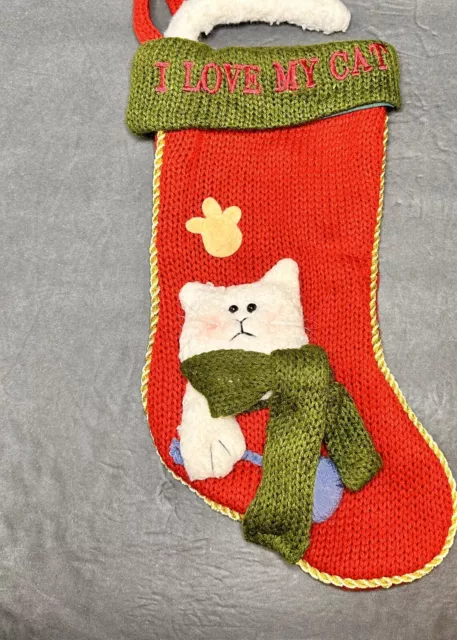 Cat Christmas Stocking 3D W/ Tail Topper 17"x8" Santa’s Best 2