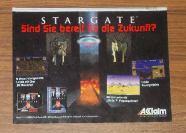 Seltene Werbung SNES Super Nintendo Sega Mega Drive STARGATE 1995
