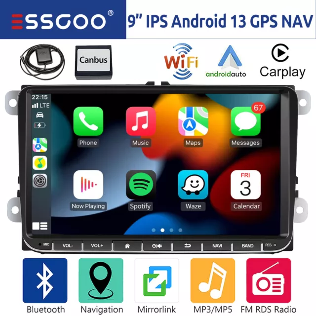 Autoradio 2DIN Android 13 Carplay GPS WiFi RDS Per VW GOLF 5 6 Polo Caddy Tiguan