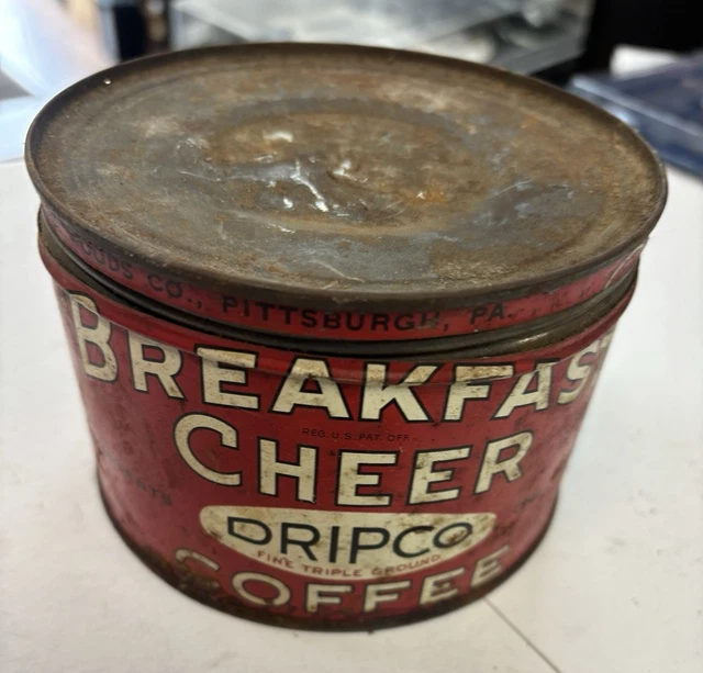 BREAKFAST CHEER DRIPCO Vintage Coffee Tin Can Campbell Woods