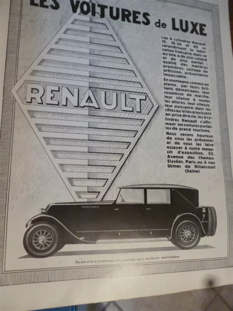 RENAULT 6 cylindres voiture de luxe 18 publicité papier ILLUSTRATION 1927