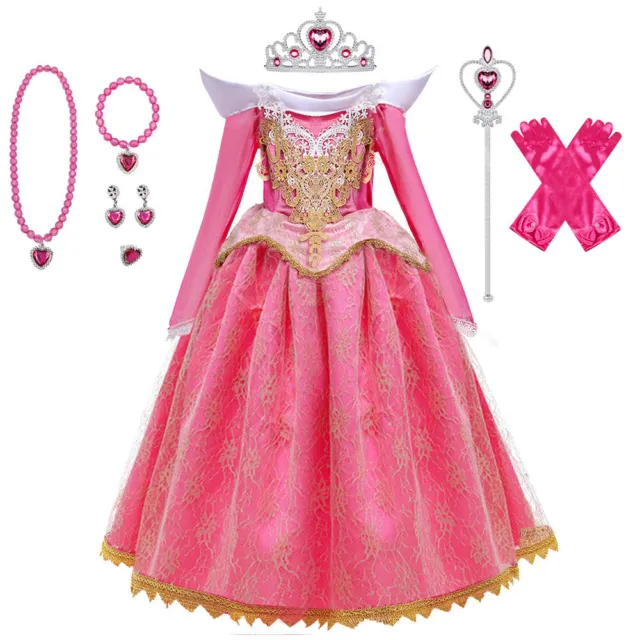 Kinder Mädchen Prinzessin Kleid Aurora Sleeping Beauty Cosplay Kostüm Karneval