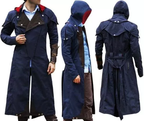 Assassin's Creed Unity Arno Dorian Denim Cloak Cosplay Costume with Hoodie