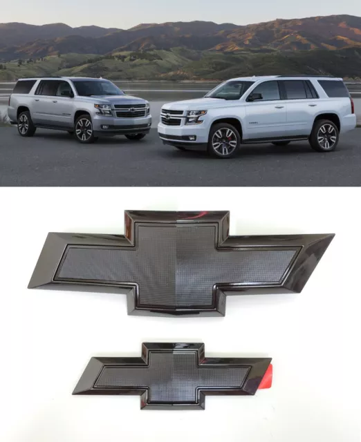 Front & Rear Gloss Black Bowtie Emblems Fit 2015-2020 Chevrolet Tahoe Suburban