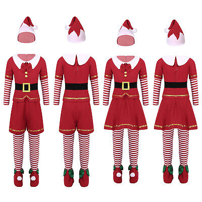 6Pcs Kids Girls Christmas Costume Set Long Sleeves Santa Claus Cosplay Outfit