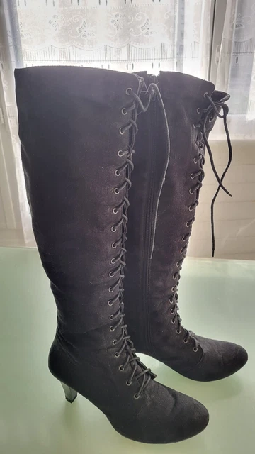 Bottes Souples Genou En Simili Daim Noir - Talon 7 Cm - Taille 38 - Occasion Très Bon état - Sans Marque