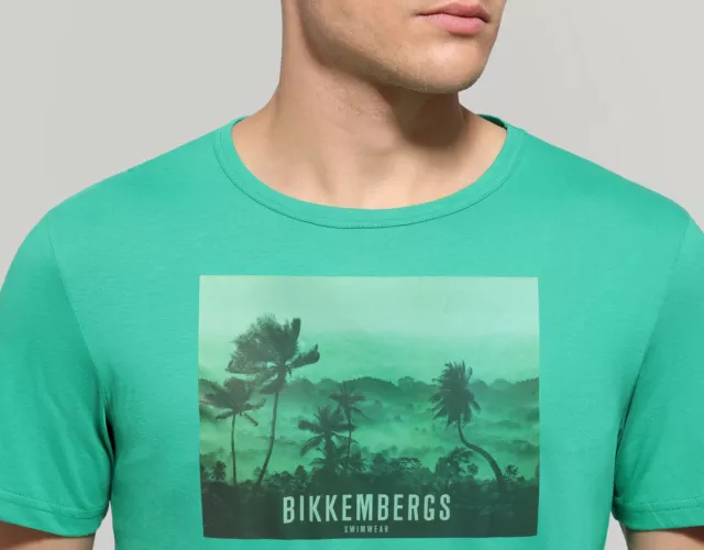 Bikkembergs TROPICAL LANDSCAPE T-Shirt Maniche Corte In Cotone Con Stampa Verde