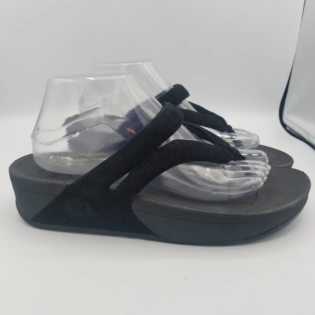 Fitflop Women Sandal Whirl Size 9 Black Suede Toe Thong Shoe Pre Owned 2