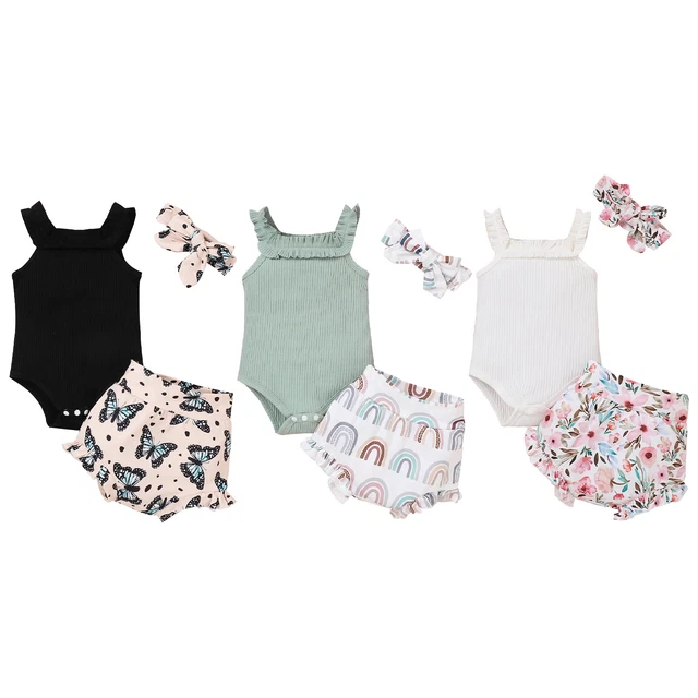 Abiti neonate neonate con romper top stampa pantaloncini nodo fiocco