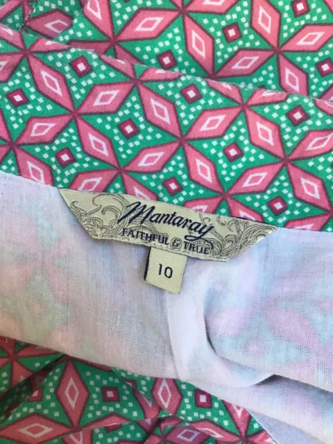 mantaray Size 10 Skirt A-line 100% Cotton Lined Pink Green Summer