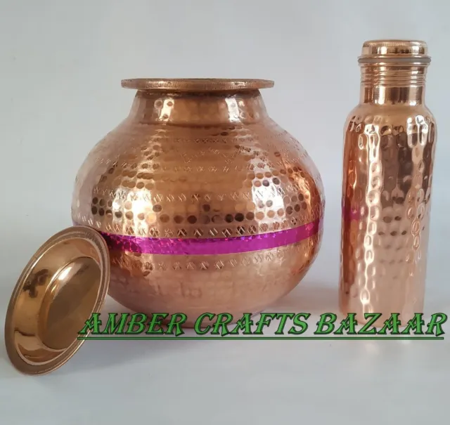 Dispensador de agua de cobre puro hecho a mano, artesanal indio, con...