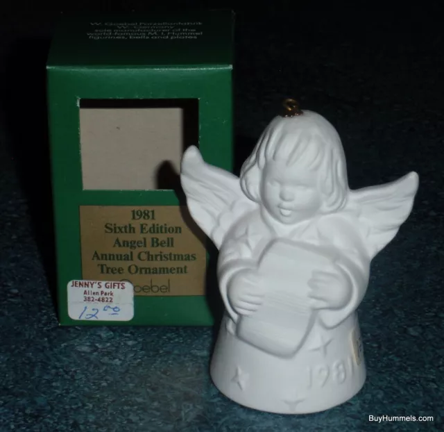 1981 GOEBEL Annual Angel With Sheet Music Bell Christmas Ornament White With Box