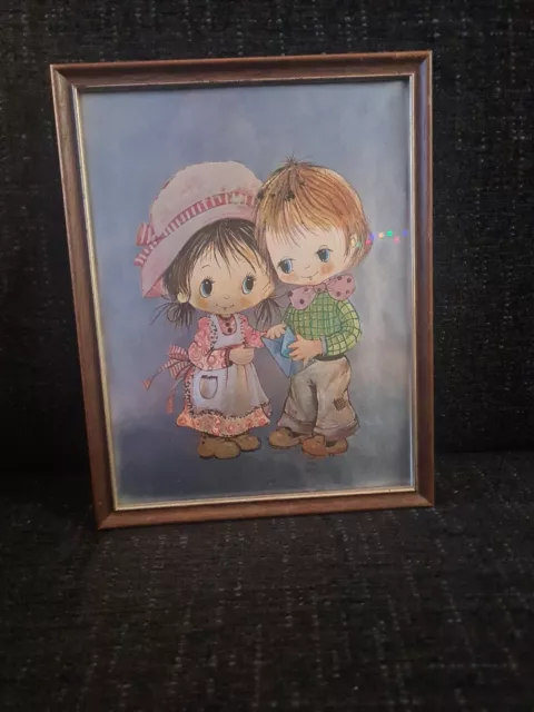 Vintage 1960s 1970s Picture Holly Hobbie couple 6” x 8” iridescent
