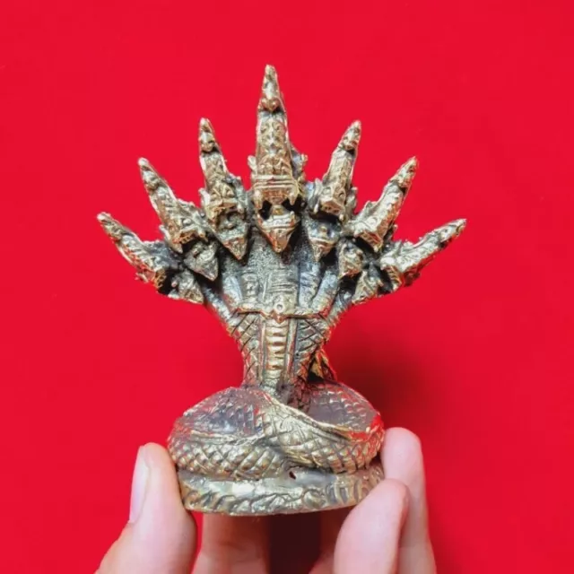 Naga God Brass Statue Grandfather Srisuttho Worship Talisman Thai Buddha Amulet