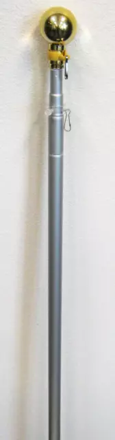 8 Ft Aluminum Telescoping Indoor Flag Pole w/ Gold Ball Top (Base Not Included)