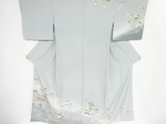 40476# Japanese Kimono / Antique Kimono / Rough Wave & Floral Plants