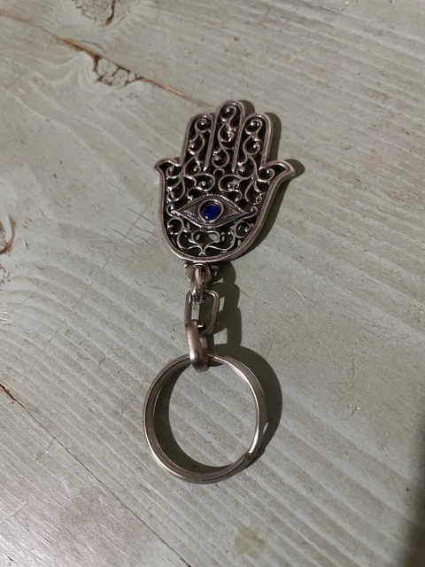 MaehSab 5 portachiavi a forma di mano di Fatima, con occhio di Fatima, protezione per le mani, ciondolo a forma di occhio malvagio, portafortuna, Argento, S