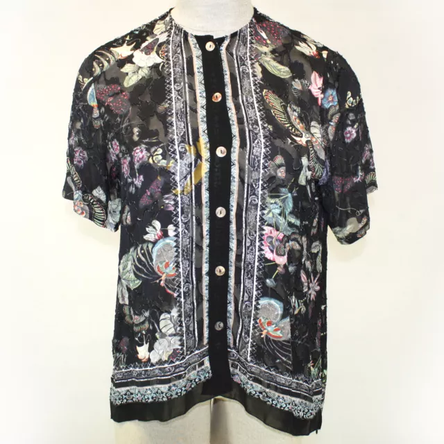 Citron Clothing Art To Wear Sheer Floral Birds Print Button Down Blouse Plus 2X