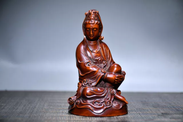 Chinese Natural Boxwood Hand-carved Exquisite Guanyin Statue 73029