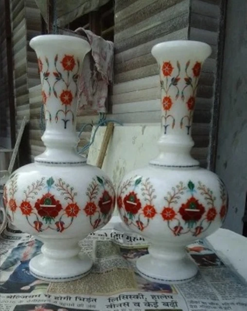 Plat Décoratif En Marbre Blanc Incrusté De Fleurs – 9 Pouces, Travail Artisanal Indien Antique