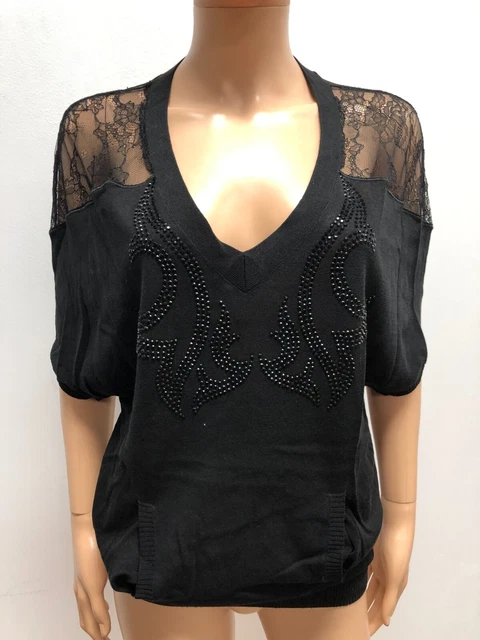 Haut Noir à Dentelle Femme Pimkie Taille 40 - Neuf Sans étiquettes, Style Détaillé, Jamais Porté