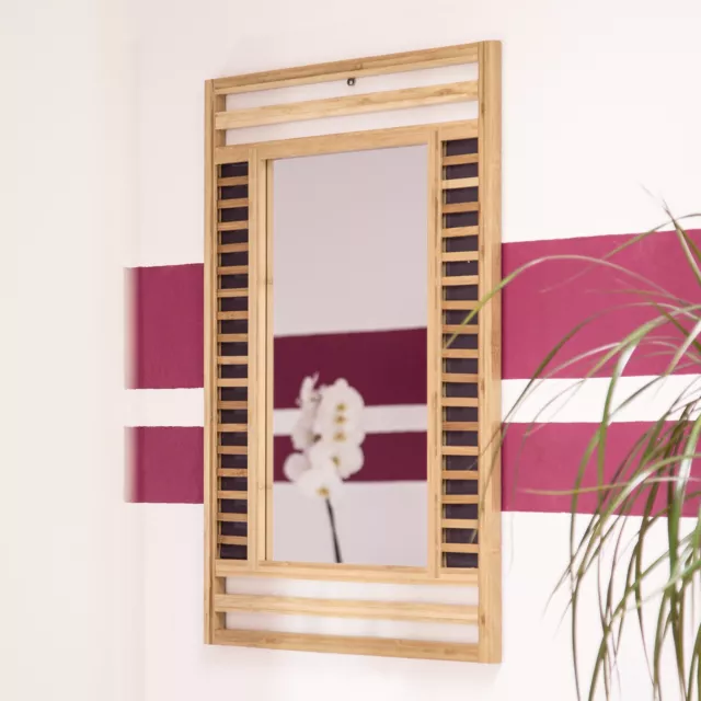 Miroir en bambou glace salle de bain mural en bois cadre design accrocher 2