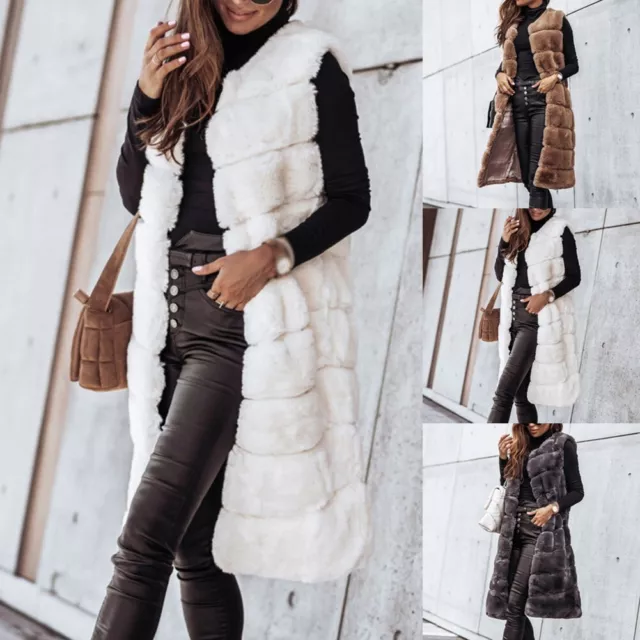 Womens Winter Warm Faux Fur Jacket Coat Sleeveless Vest-Waistcoat Gilet Outwear