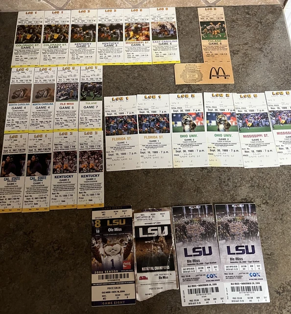 LSU Tigers Lot of 21 Unused Football Tickets 1984 1985 1986 1987 1989 Ole Miss