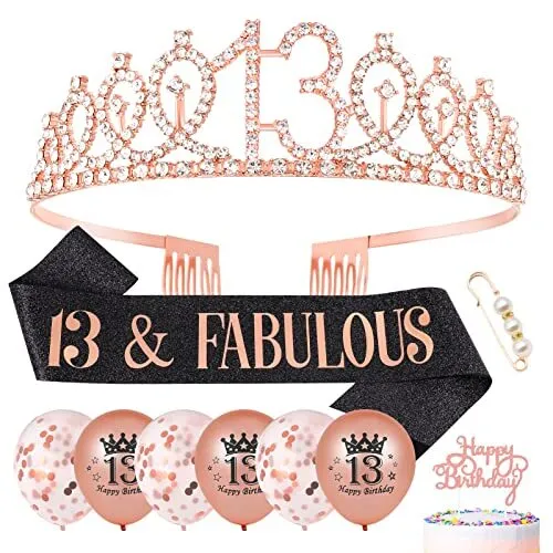 Heyu-Lotus 13th Birthday Sash and Tiara, Fabulous & 13 Sash Rhinestone Crown