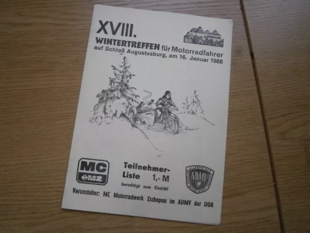 Programm Startliste "18 Motorrad Wintertreffen Augustusburg" MC MZ Zschopau 1988