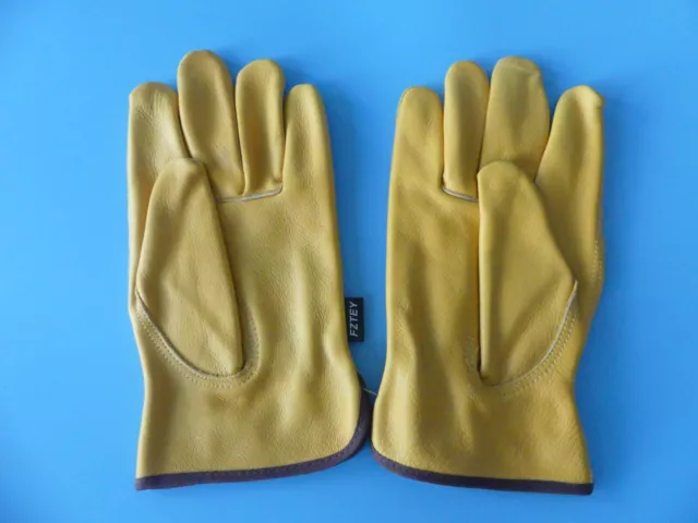 Fztey Yellow Leather & Suede Heavy Duty Gardening Work Gloves ~ Large ~ Yellow 2