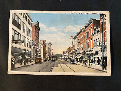 Vintage Postcard WEST MAIN STREET BATTLE CREEK, MI Mich. Michigan Unposted