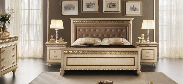 Chambre à Coucher Set Lit + 2x Table de Chevet Lits Coussin Luxe Double Hôtel