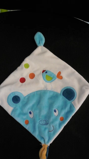 doudou plat ours bleu blanc oiseau NICOTOY SIMBA TOYS