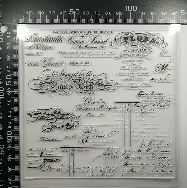 1 Clear Silicone Stamp Old Script Flora Vintage Cardmaking Scrapbooking Journal