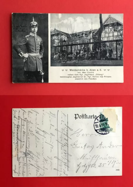 AK AKEN Elbe 1914 Waldschänke mit Prinz Joachim von Preussen   ( 48976