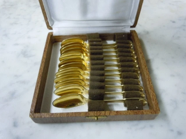 Antique French Set of 12 Spoons Sterling Silver Minerva Vermeil T. Freres 20th C