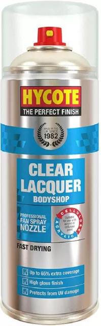 Hycote High Gloss Clear Lacquer Paint Spray 400ml Automotive Body Panels Repair