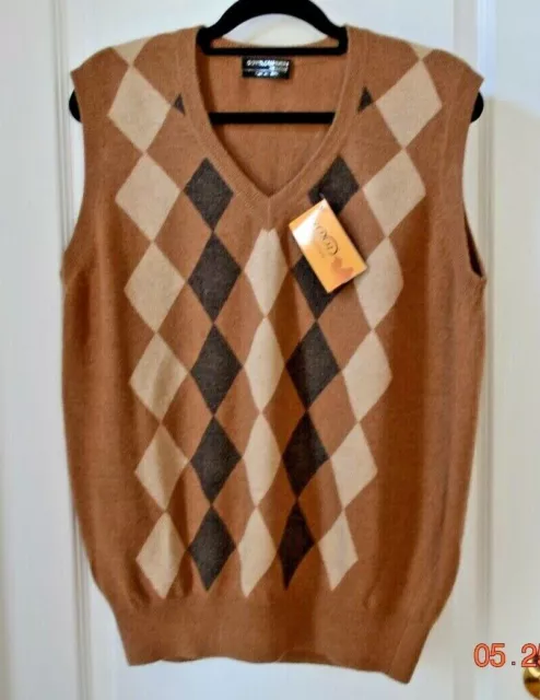 Men's GOYOL Cashmere Pullover V Neck Brown Vest 100% Camel Hair NWT size L