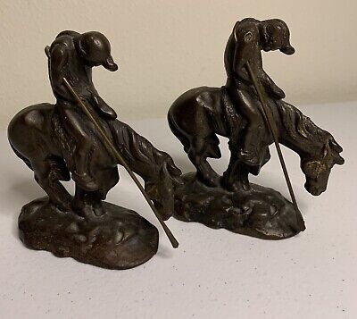 Pair of Vintage END OF THE TRAIL Man On Horse Cast Iron/Metal/Brass Bookends